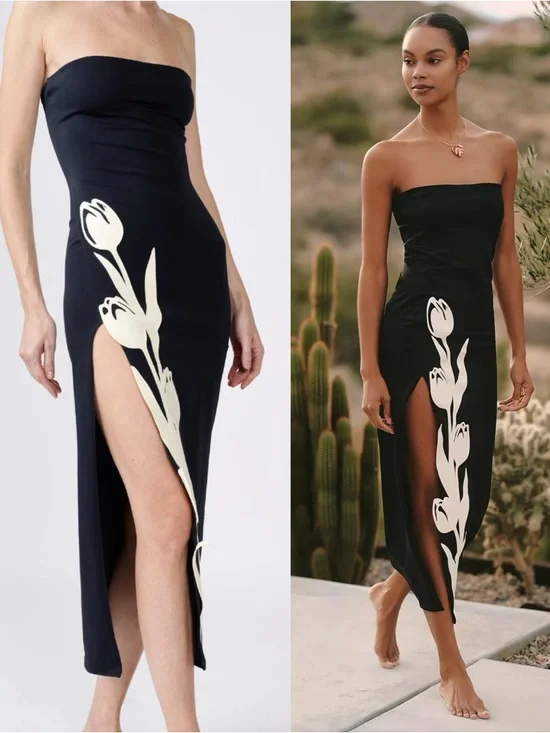 Bahía María Tulip Strapless Midi Dress Black XS - Picture 1 of 12